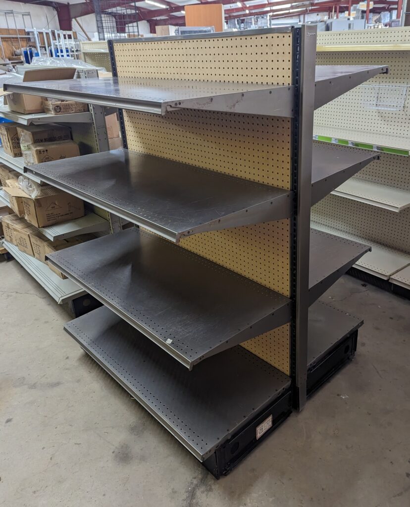 Lozier Gun Metal Base Floor Gondola Shelving Reeves Store Fixtures